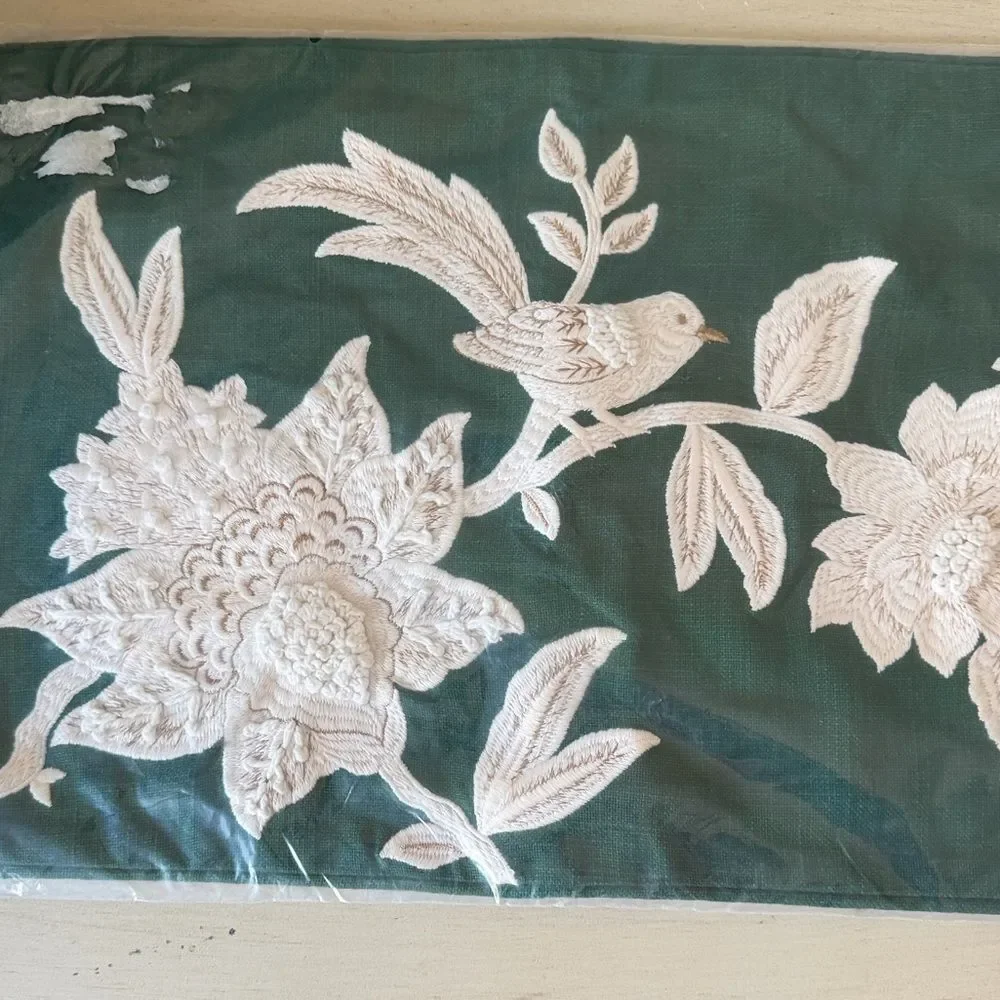 Company Store Legends Luxury Embroidered Holiday Bird Green Lumbar Pillow 12x21
